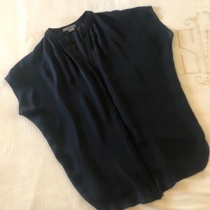 Vince cap sleeve navy & black silk blouse size XS